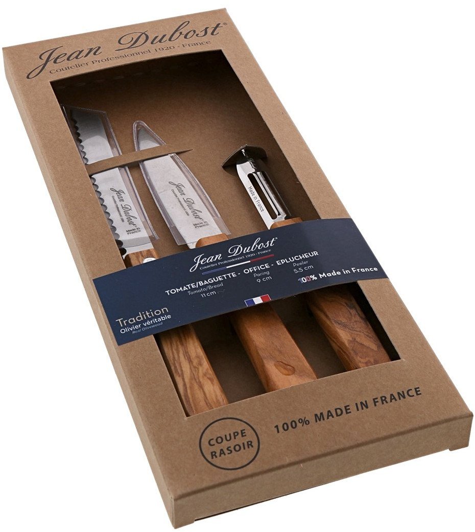 Zestaw 2 noży kuchennych z obieraczką - drewno oliwne - pudełko L'ELYSEE / Jean Dubost