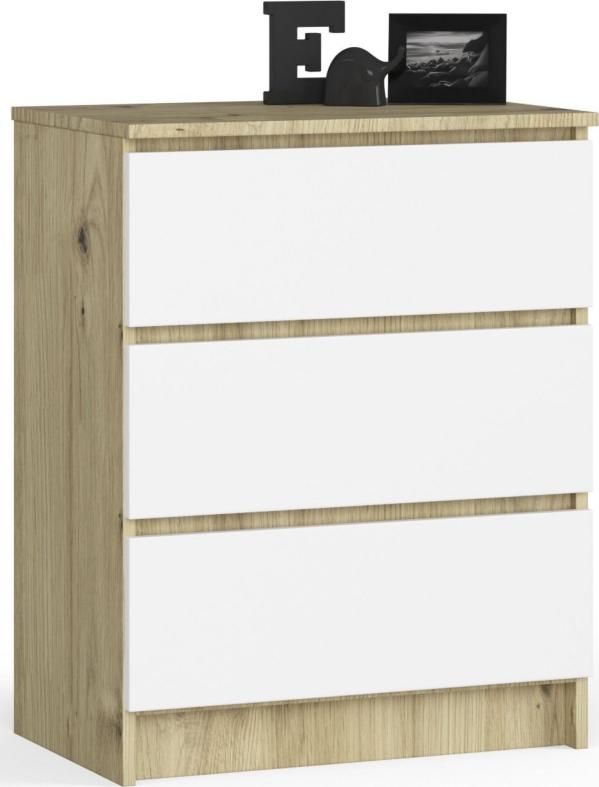 Fabryka Mebli Akord Komoda do salonu K 60 cm 3 szuflady - dąb artisan-biała