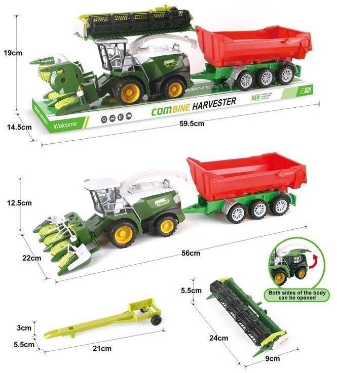 Kombajn z czerwoną przyczepą