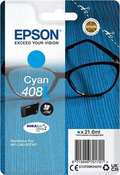 Tusz Epson oryginalny ink / tusz C13T09K24010, T09K240, 408L, cyan, 21.6ml, Epson WF-C4810DTWF