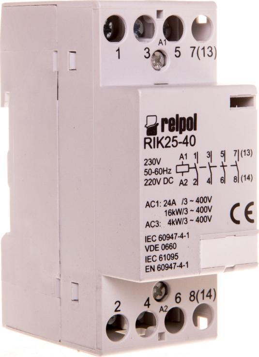 Relpol Stycznik modułowy 25A 4Z 0R 230V AC/DC RIK25-40-230 2608213