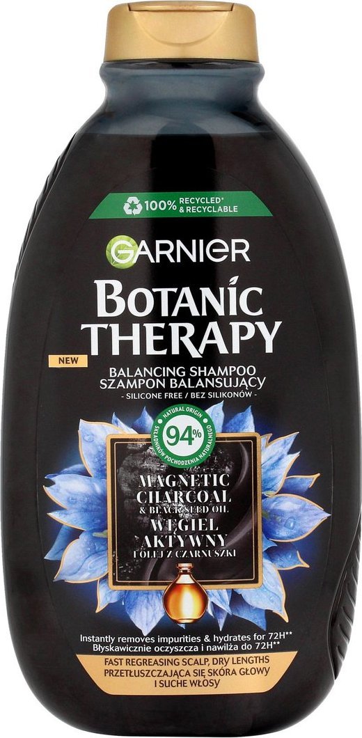 Garnier Botanic Therapy Balansujący Szampon do przetłuszczających się włosów i suchej skóry głowy z węglem aktywnym 400ml