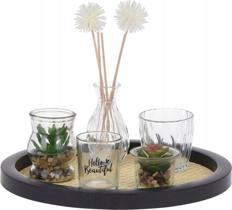 Home Styling Collection Taca glamour ze szklanymi wazonikami i sztucznymi roślinami, Ø 30 cm