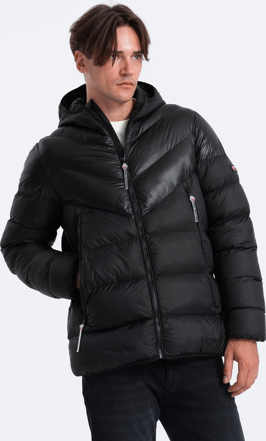 Kurtka męska Ombre Kurtka męska zimowa pikowana z łączonych materiałów - czarna V1 OM-JAHP-0145 S