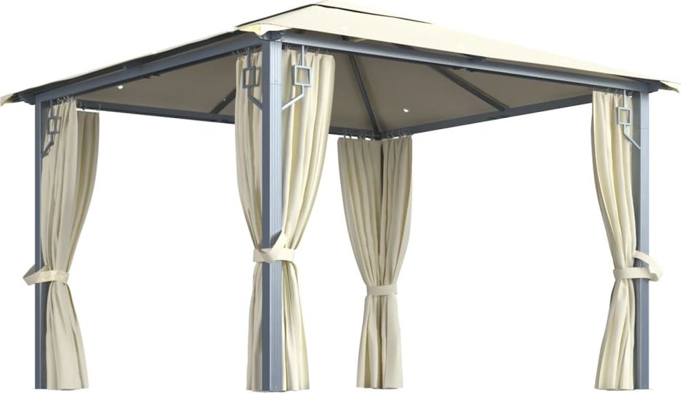 vidaXL Altana z zasłonami i lampkami, 300x300 cm, kremowa, aluminium