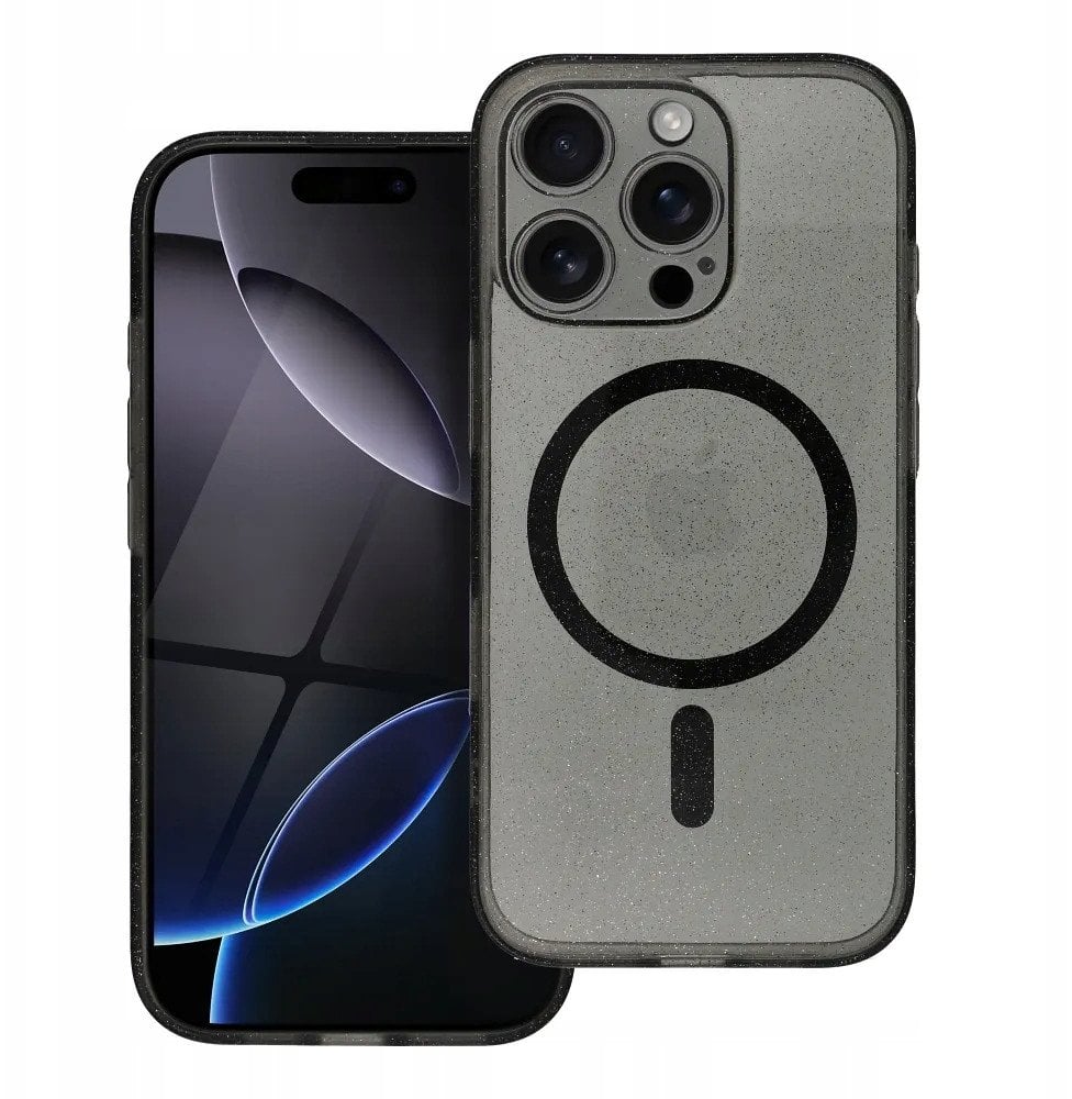 Futerał CLEAR MAG COVER z ochroną aparatu kompatybilny z MagSafe do IPHONE 16 black glitter