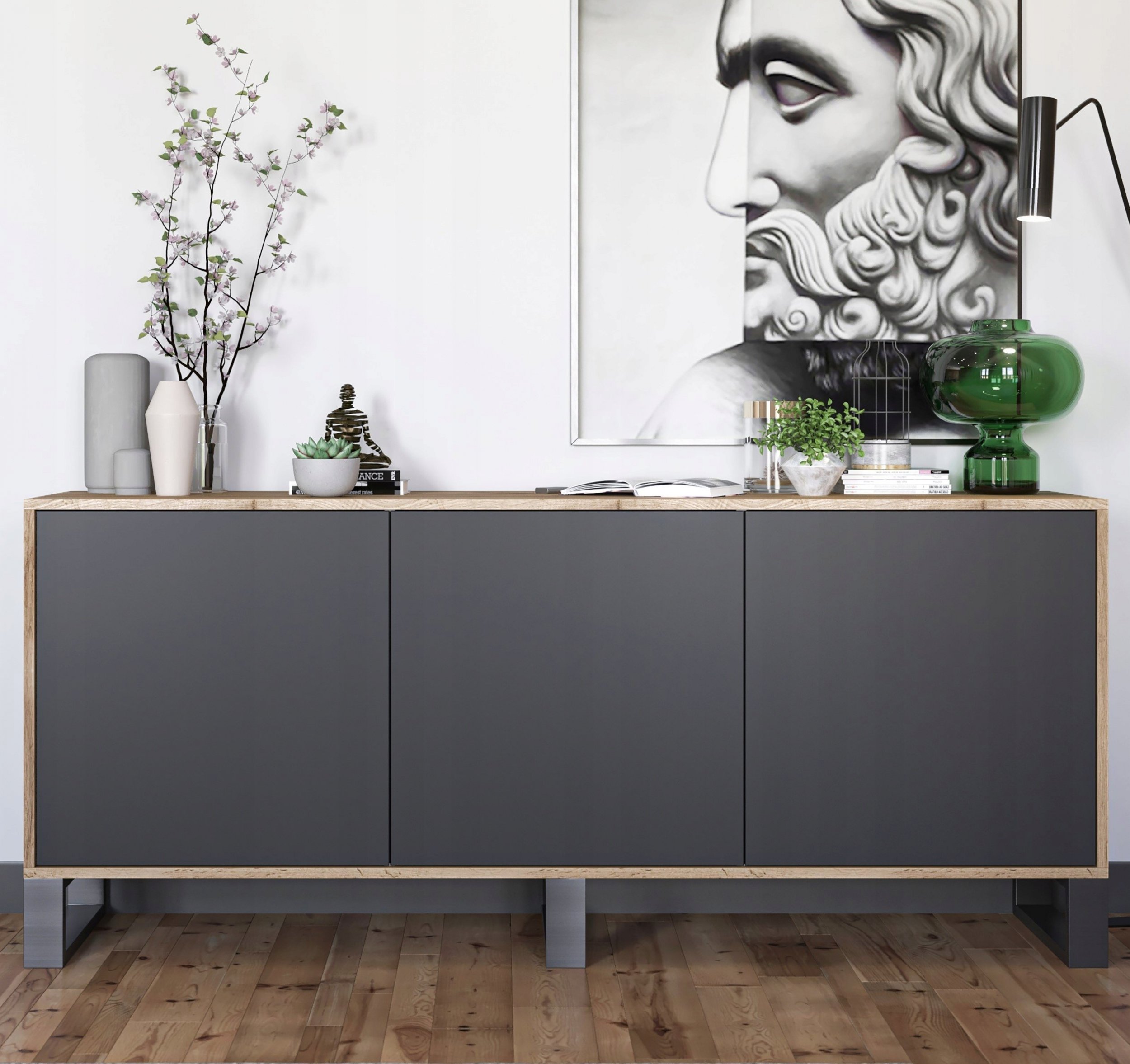 Meble Lindner Industrialna Loft komoda RTV Loft wotan czarny MAT