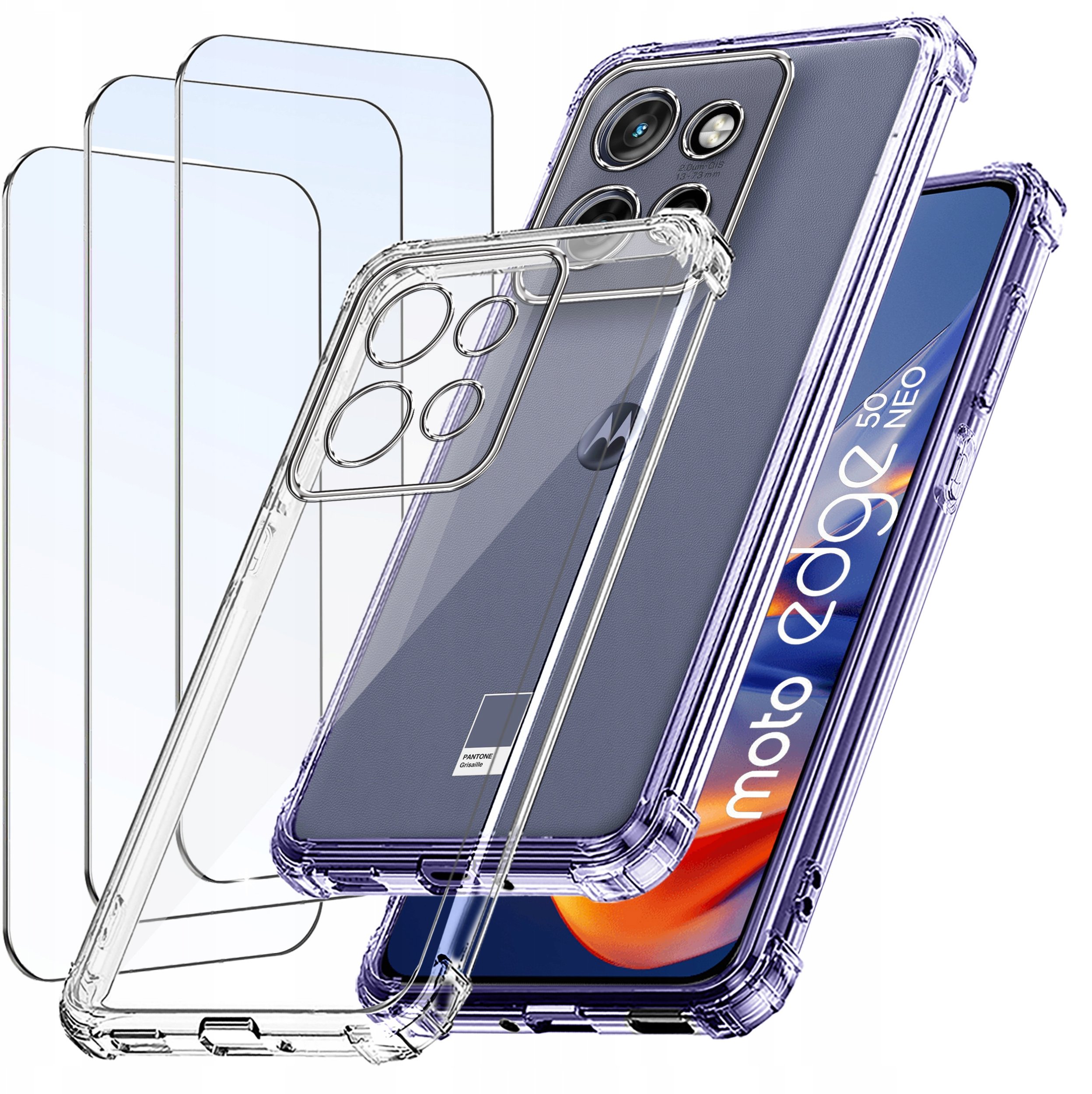 ZESTAW Etui do Motorola EDGE 50 Neo ANTI-SHOCK WZMACNIANE +3 SZTUKI SZKŁO