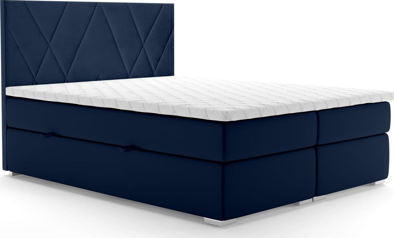 LAVERTO Łóżko kontynentalne MELROSE 180x200 granatowe velvet z pojemnikiem