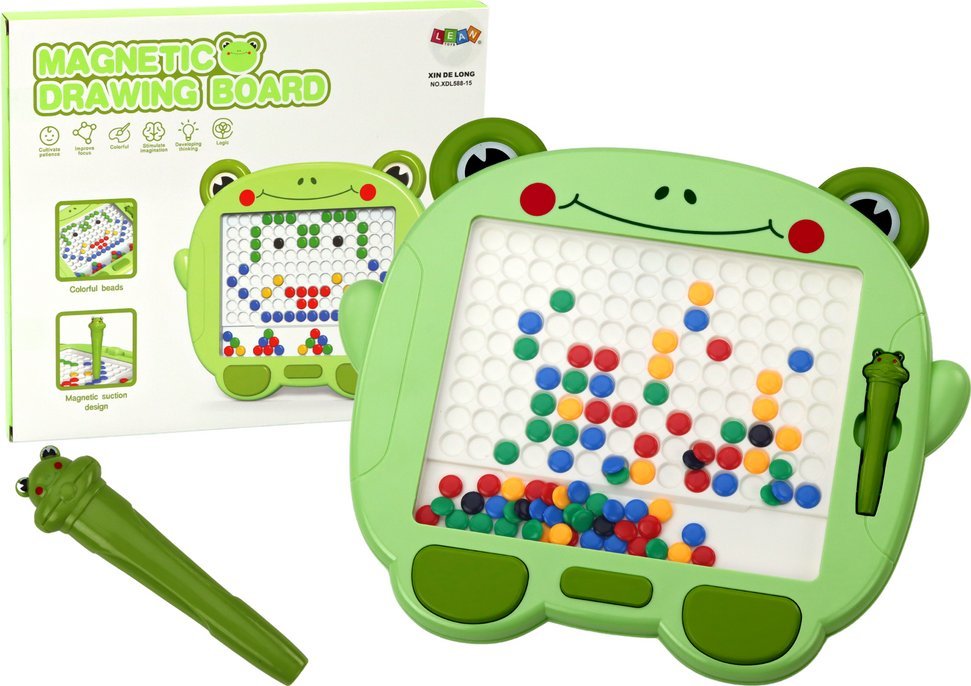 LeanToys Tablica Magnetyczna Edukacyjna Żabka Rysik Pad Układanka Zielona Koraliki