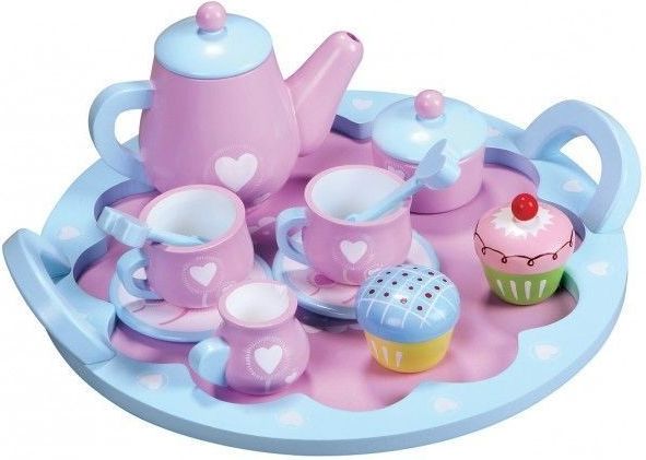 Lelin Drewniany zestaw herbaciany z serduszkiem