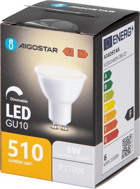 Aigostar Żarówka LED GU10 6W 2700K z możliwością ściemniania Żarówka LED GU10 6W 2700K z możliwością ściemniania