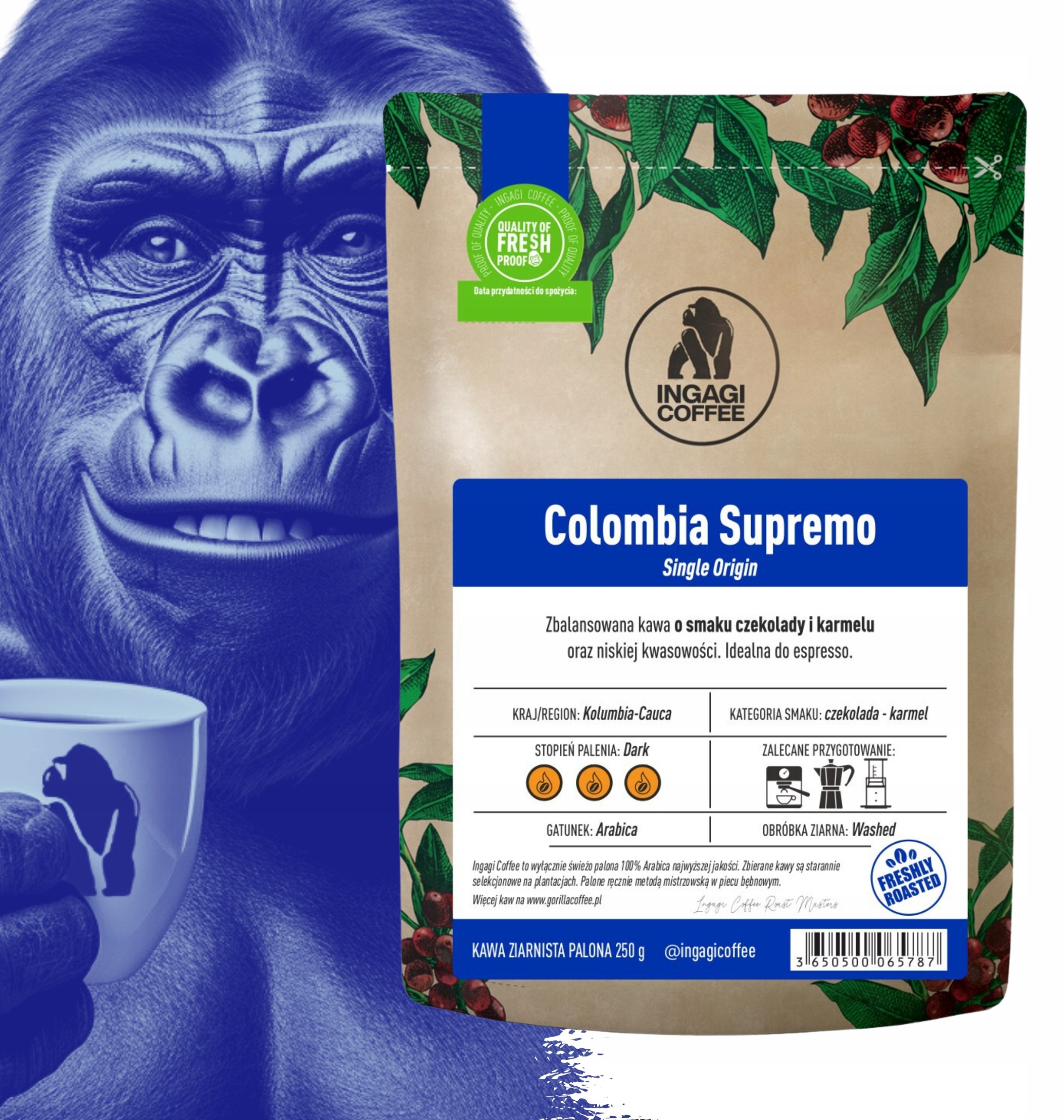 Kawa ziarnista Ingagi Coffee Colombia Supremo 250g