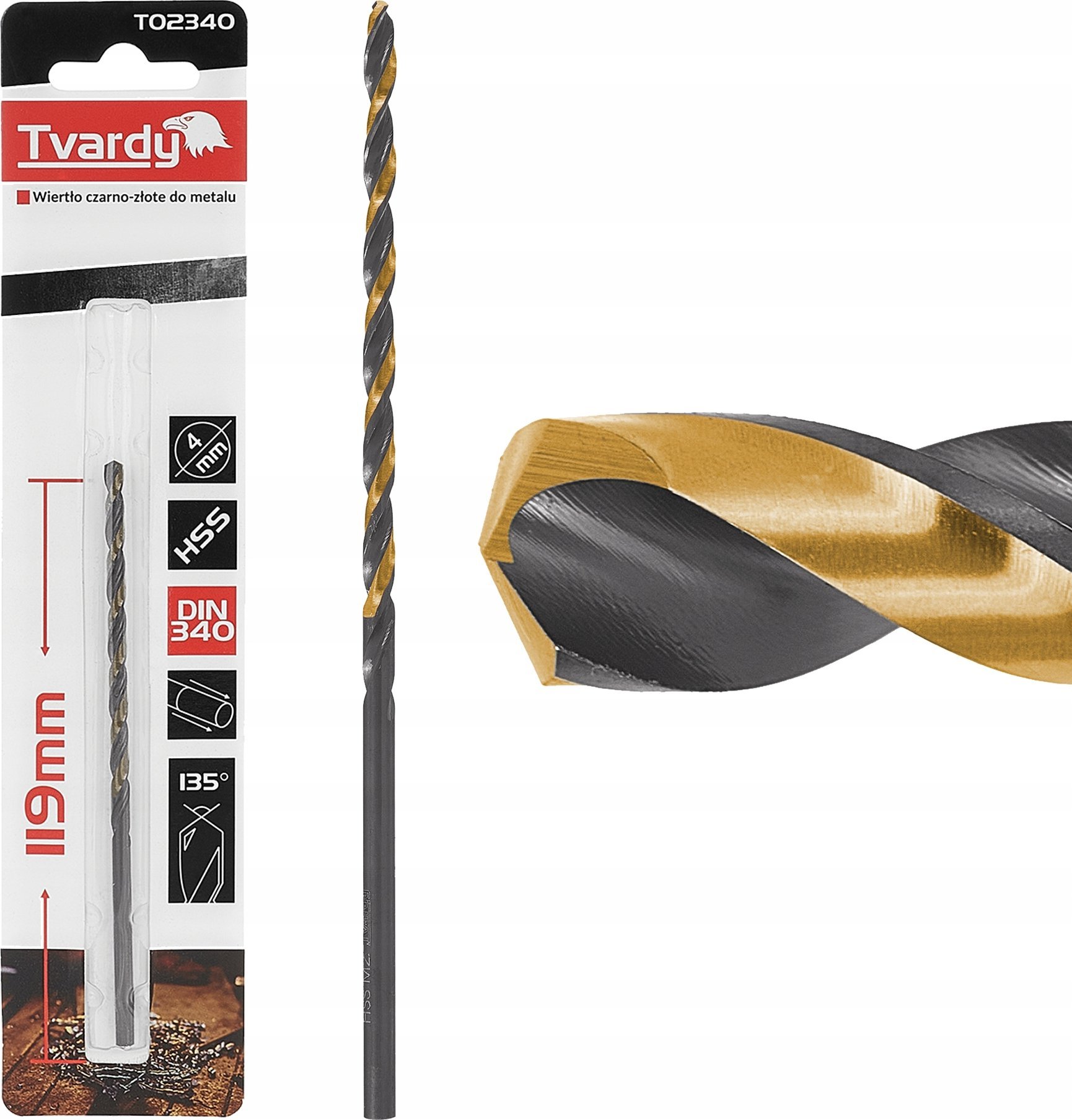 Wiertło Tvardy Wiertło czarno-złote do metalu przedłużane HSS M2 4.0mm (1/125/300)