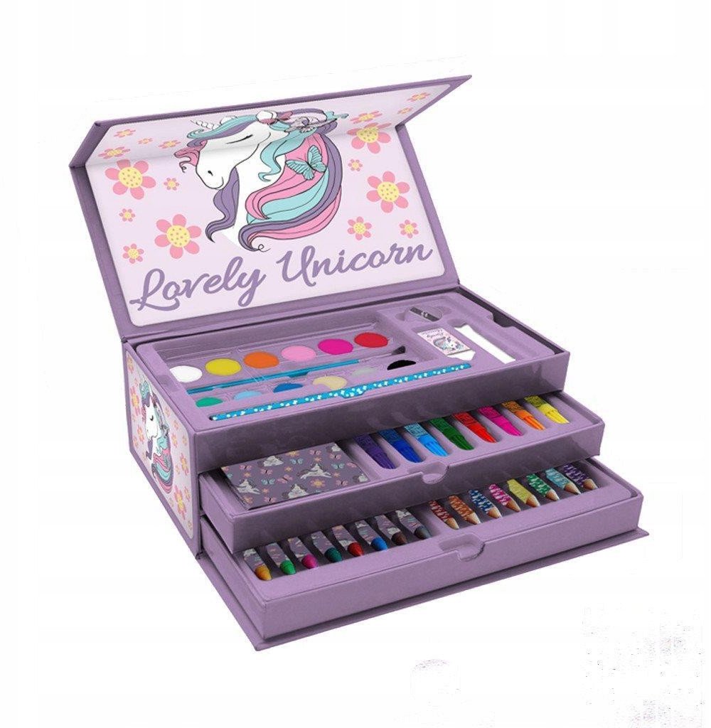 Zestaw artystyczny w kuferku jednorożec