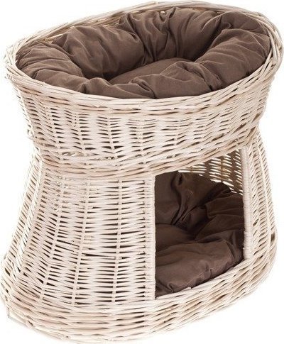 WickerPL CARI BUDA DLA KOTA LEŻAK DLA ZWIERZĄT DOMEK DLA KOTA Z WIKLINY PIĘTROWY Z PODUSZKAMI 50X40 H45 CM