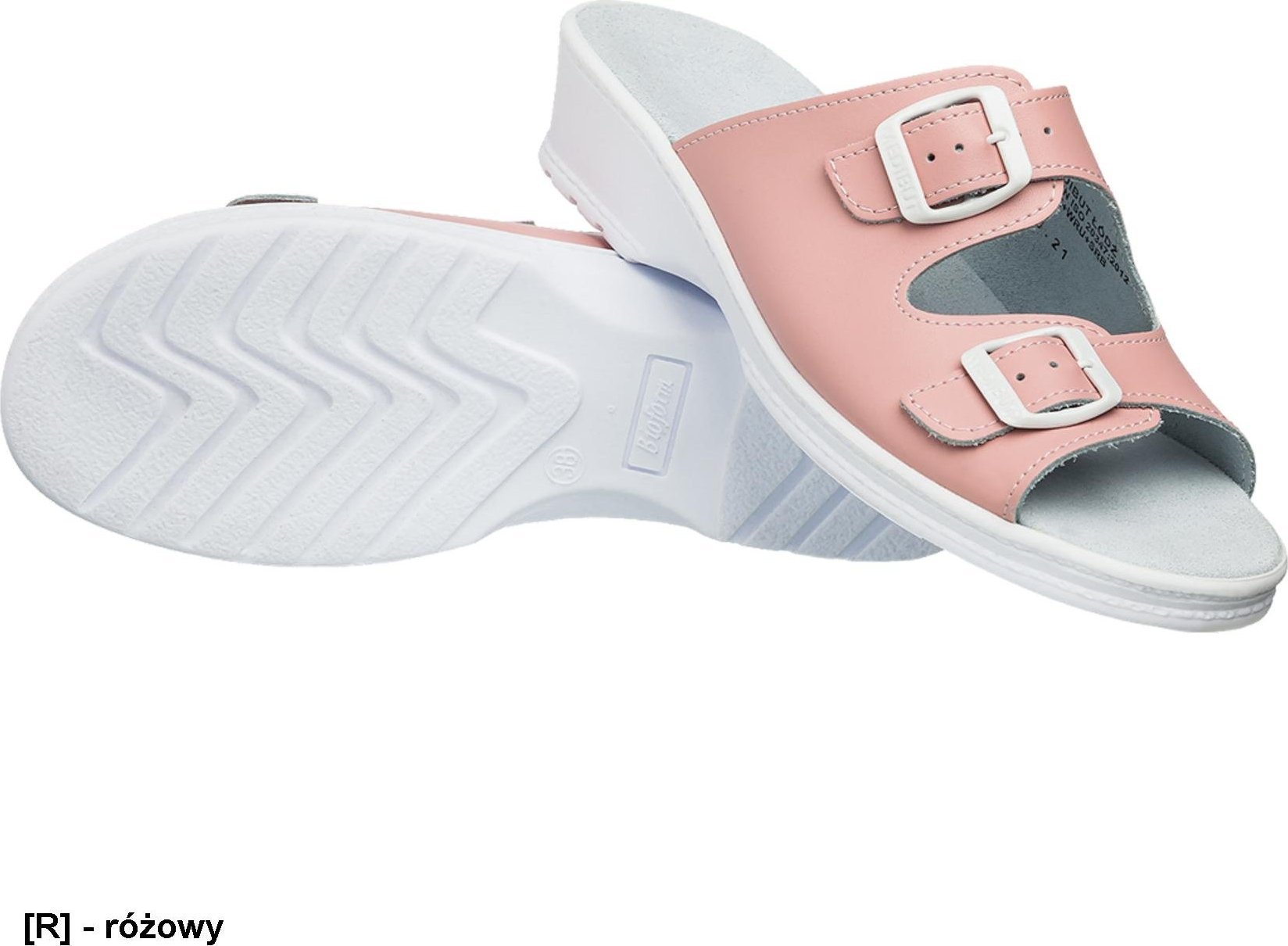 MEDIBUT BMKLA2PAS - klapki damskie na koturnie, cholewka skóra z powłoką ułatwiającą mycie i dezynfekcję - różowy 37