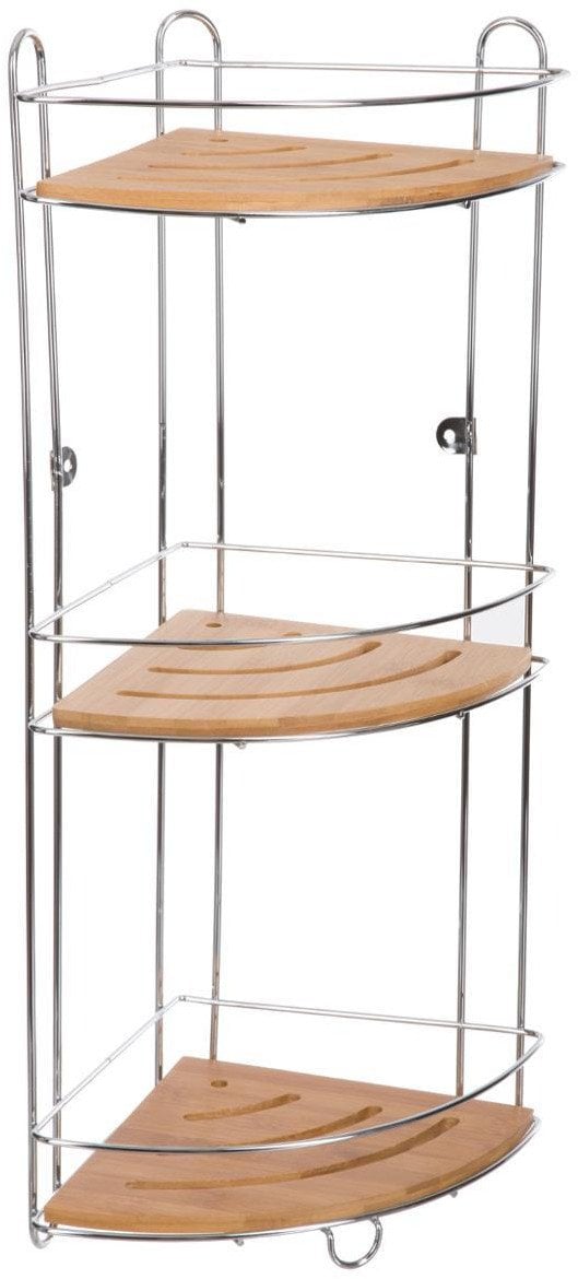 Półka łazienkowa, narożna, wisząca, 3-poziomowa, bambusowa