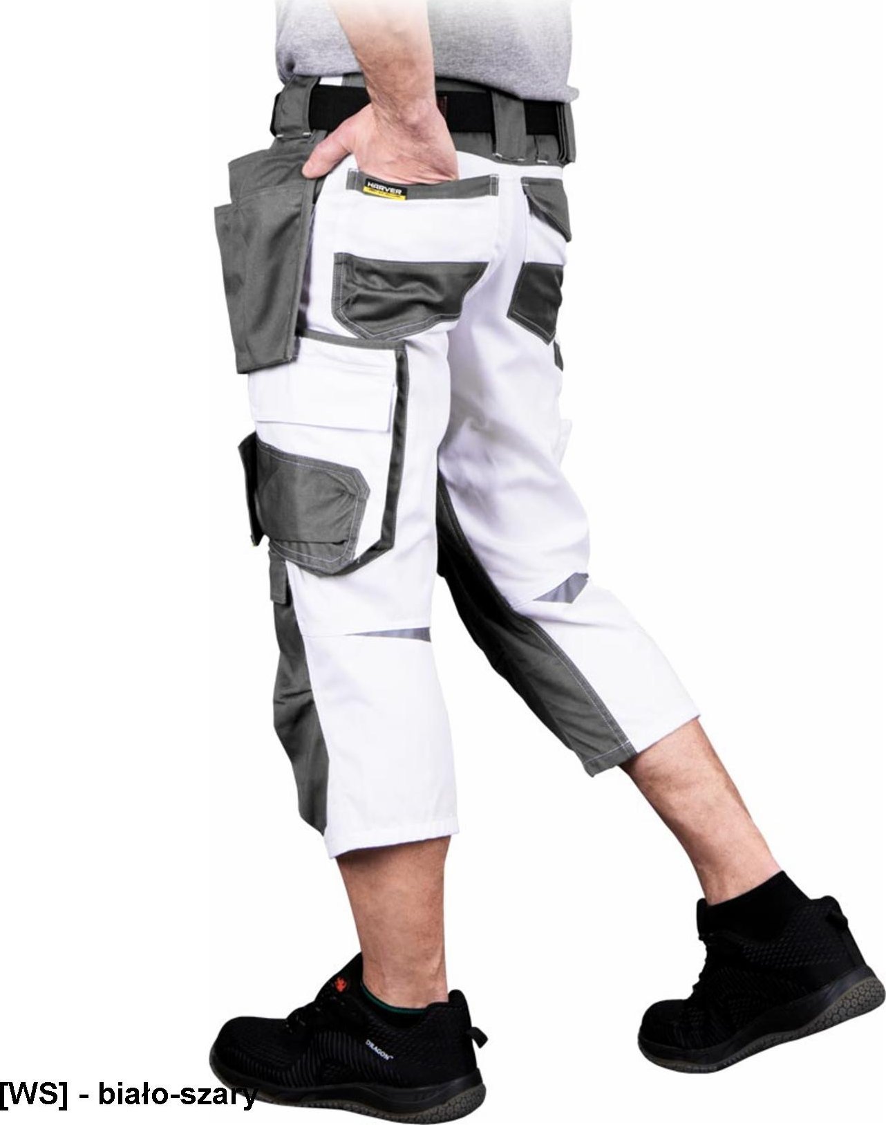 R.E.I.S. HARVER-R - Spodnie ochronne HARVER typu rybaczki, 10 kieszeni, odblaski, 65% poliester, 35% bawełna, 300 g/m2 - biało-szary 2XL