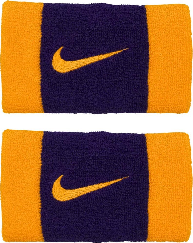 Frotki na nadgarstki Nike Swoosh Doublewide Wristbands fioletowo-żółte N0001586730