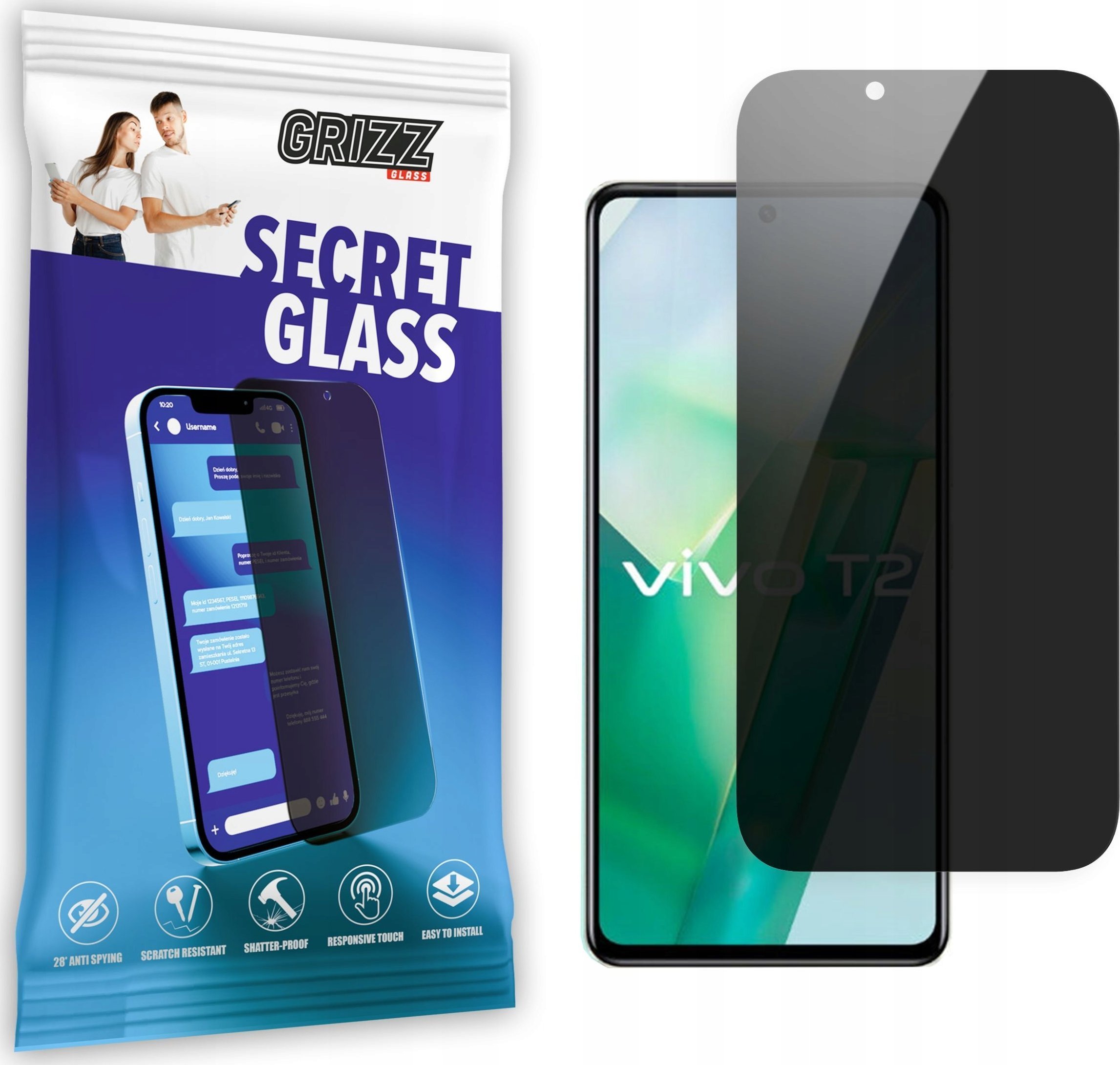 GrizzGlass Szkło prywatyzujące GrizzGlass SecretGlass vivo T2