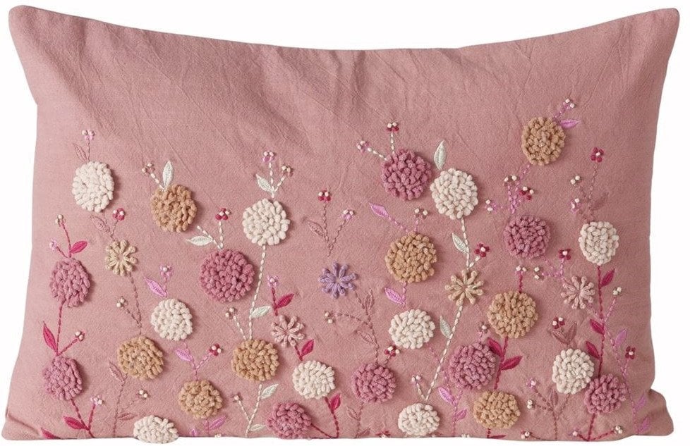 Poduszka dekoracyjna wyszywana w kwiatki HENRIKE, 59 x 39 cm