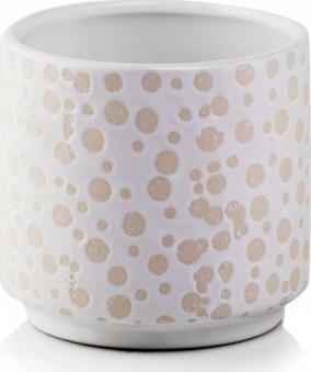 Polnix Doniczka ceramiczna cylinder w kropki 13 cm biała