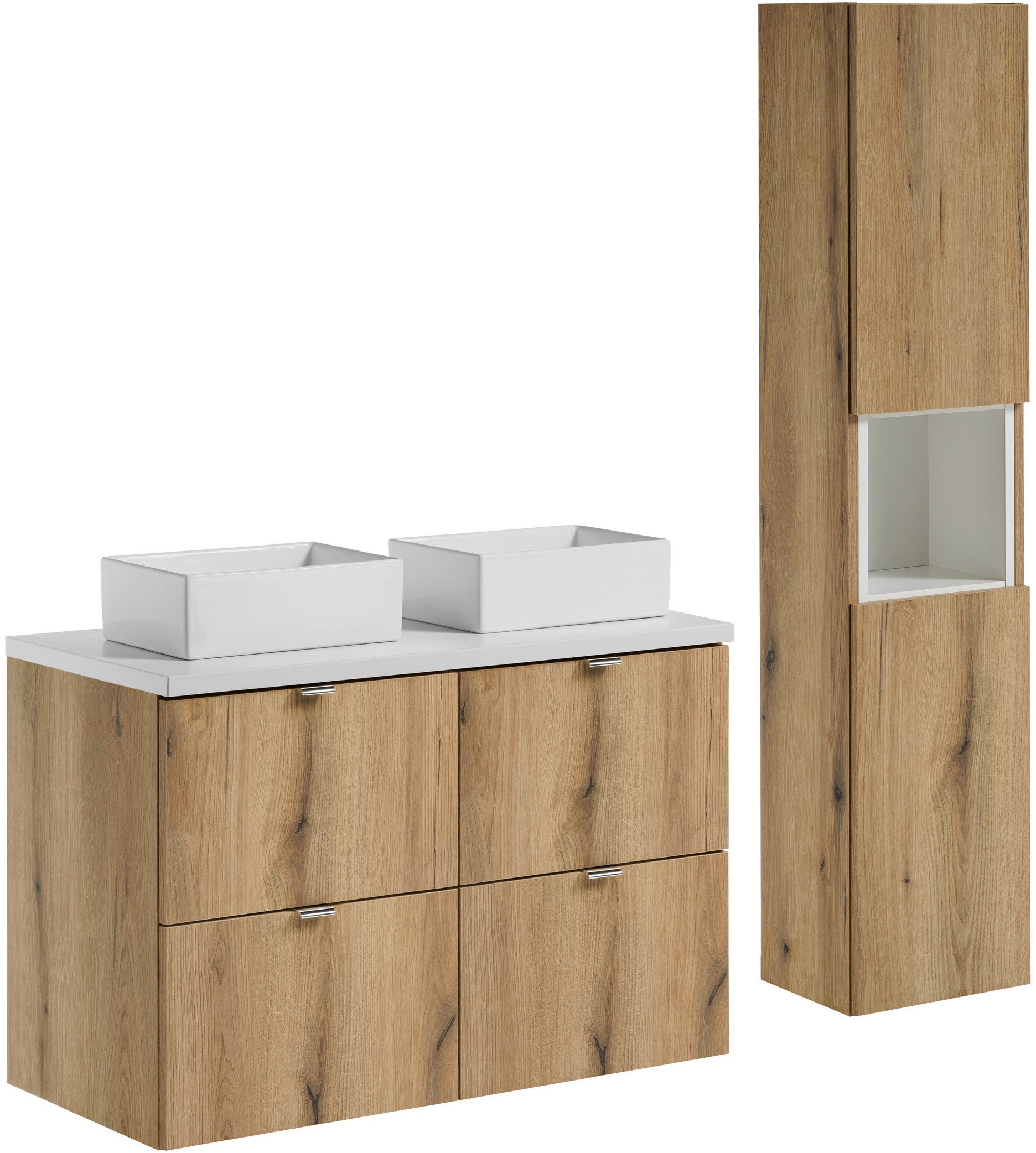 Zestaw meblowy 100cm z blatem, 2 umywalkami nablatowymi Gaja i szafką wysoką