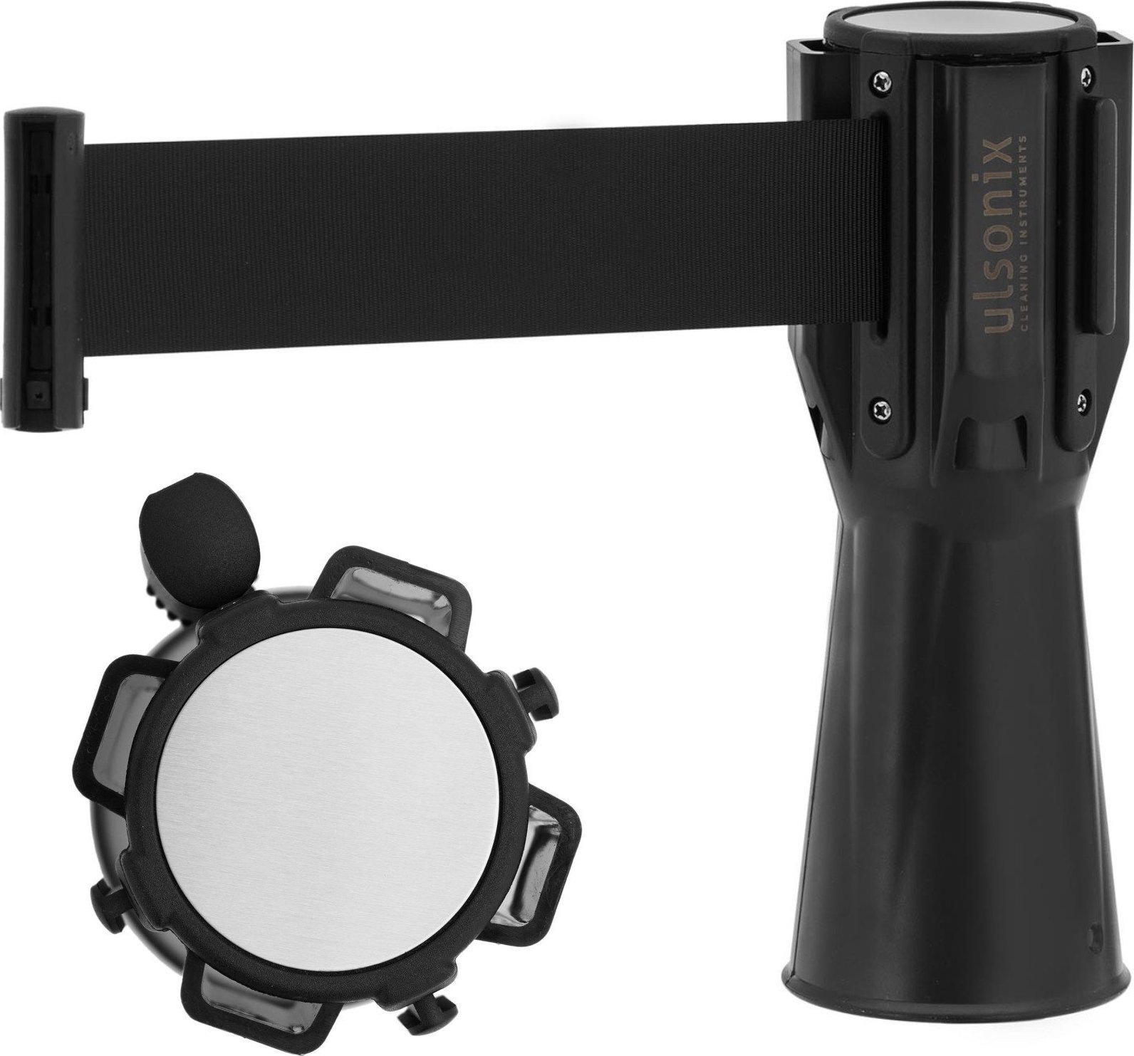 Ulsonix Kaseta z taśmą odgradzającą ostrzegawczą nakładka na słupek pachołek 2 m czarna Kaseta z taśmą odgradzającą ostrzegawczą nakładka na słupek pa