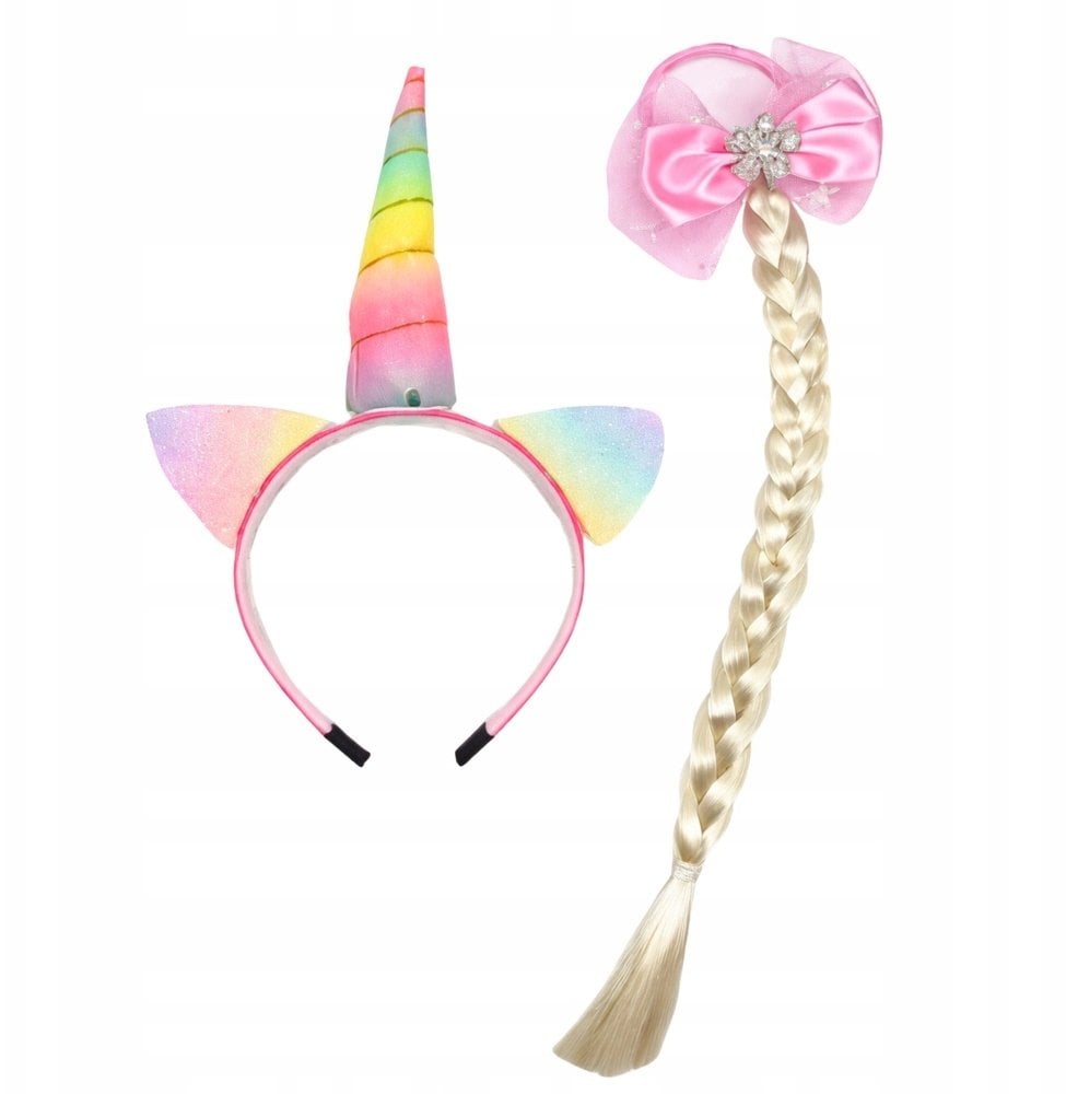 Zestaw Opaska Jednorożec Gumka z Warkoczem Kokardka Pastelowa