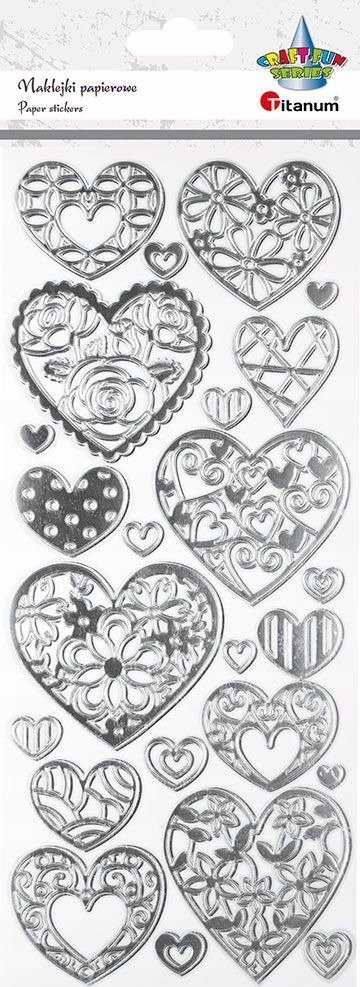 Titanum Naklejki papierowe serca z dekorem mix 24szt.