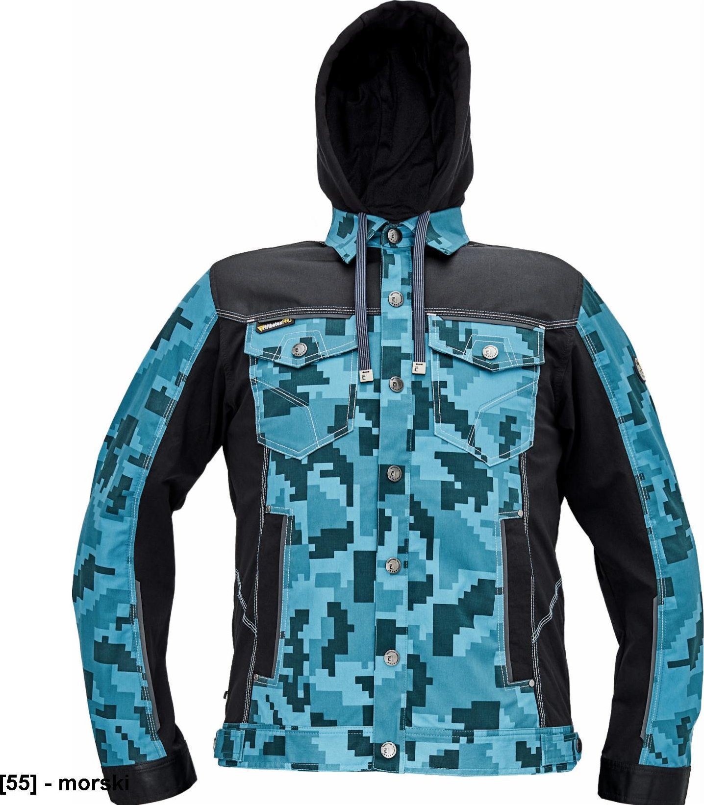 CERVA NEURUM CAMOUFLAGE kurtka z kapturem - męskia kurtka robocza, kaptur, 4 kieszenie, elastyczny materiał Trifibetex, nadruk moro, - morski 50