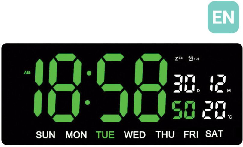JVD Zegar sieciowy LED DH3604.2 cyfry 10 cm, termometr, budzik, wersja angielska