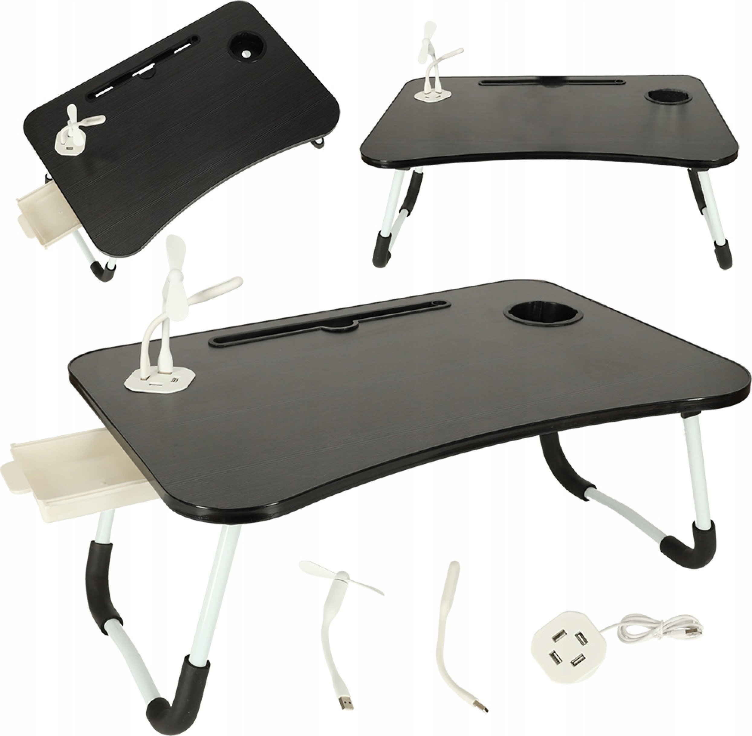 KIK Stolik pod laptopa składany do łóżka USB czarny