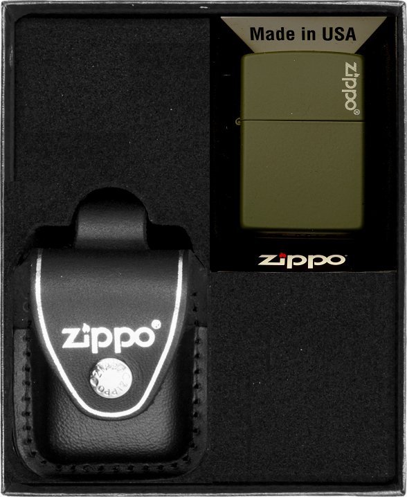 Zestaw ZIPPO Zapalniczka GREEN MATTE LOGO Prezentowy No3