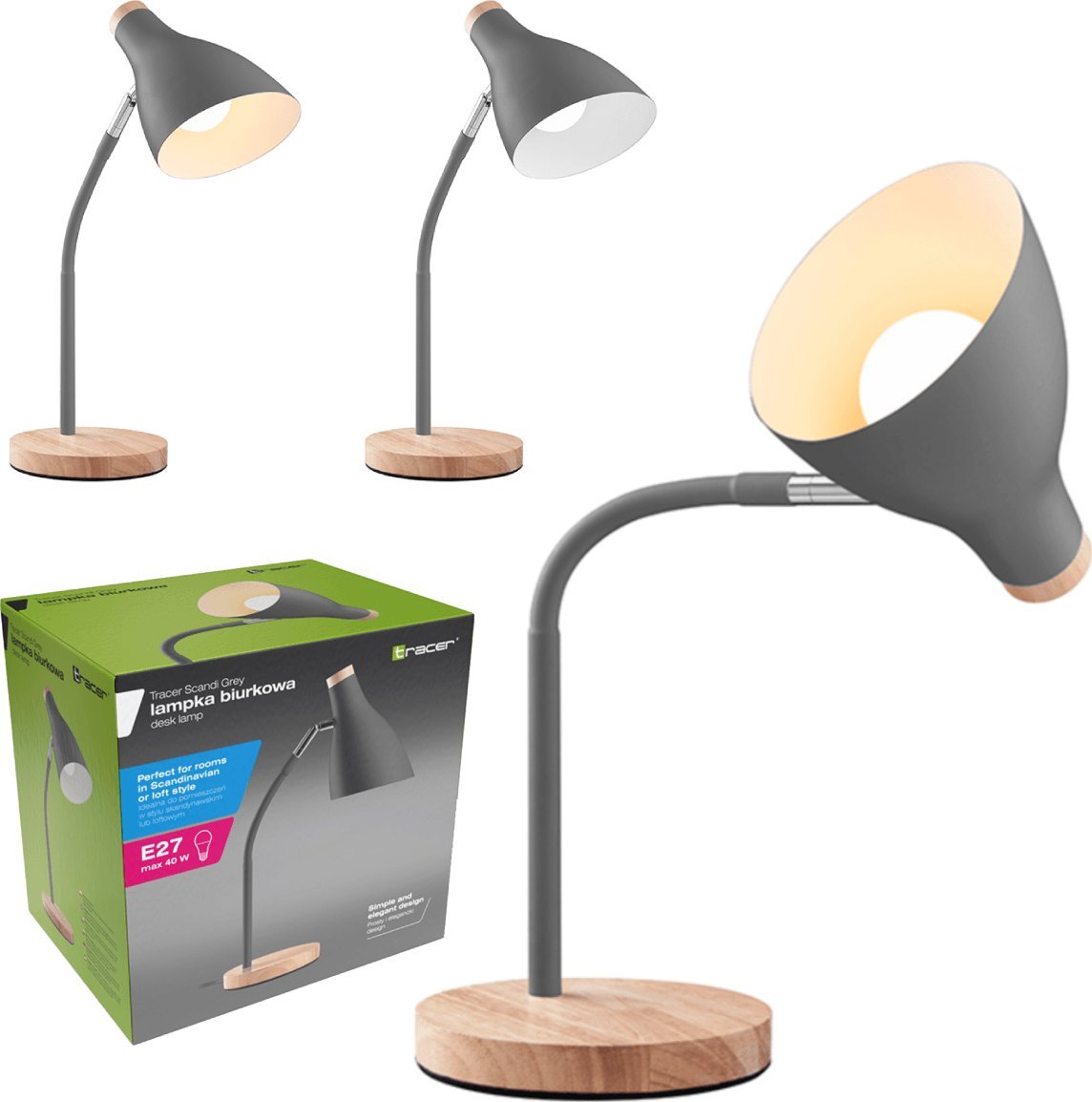 Lampka biurkowa Tracer szara (TRAOSW47236)