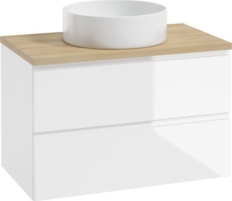 Deftrans Szafka łazienkowa wisząca 100x50cm zestaw z blatem i okrągłą umywalką biały Modus