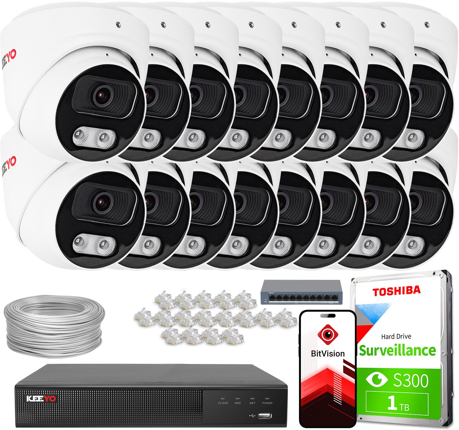 Zestaw do monitoringu IP KEEYO 16x LV-V-IP8M25DF-B-II 8Mpx IR 25m