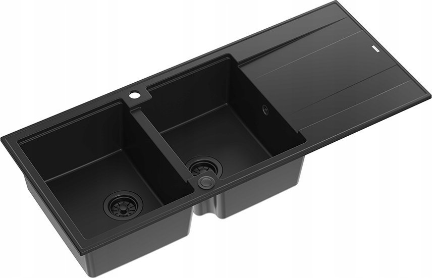 Zlewozmywak GraniteQ EVAN 121 GraniteQ zlewozmywak z syfonem Push To Open 2-komorowy z/o (1160x500x210; kom. 420x340) pure carbon / elementy pure carb