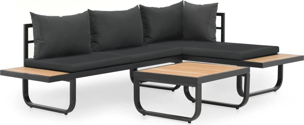 vidaXL sofa ogrodowa ze stołem i poduszkami, narożna, aluminium, WPC (44704)