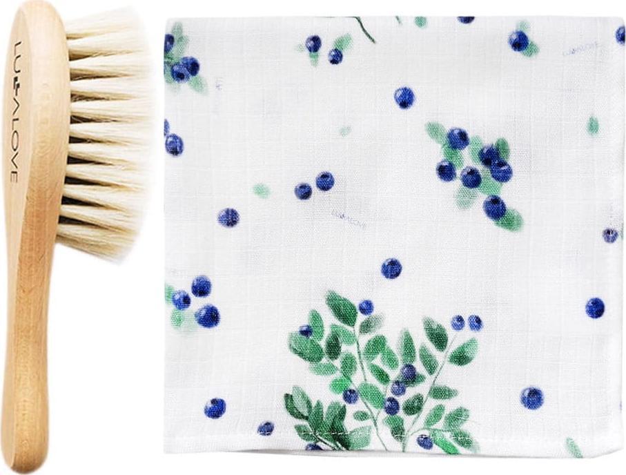 LullaLove Miękka szczotka z włosia koziego z myjką Jagódki Lullalove