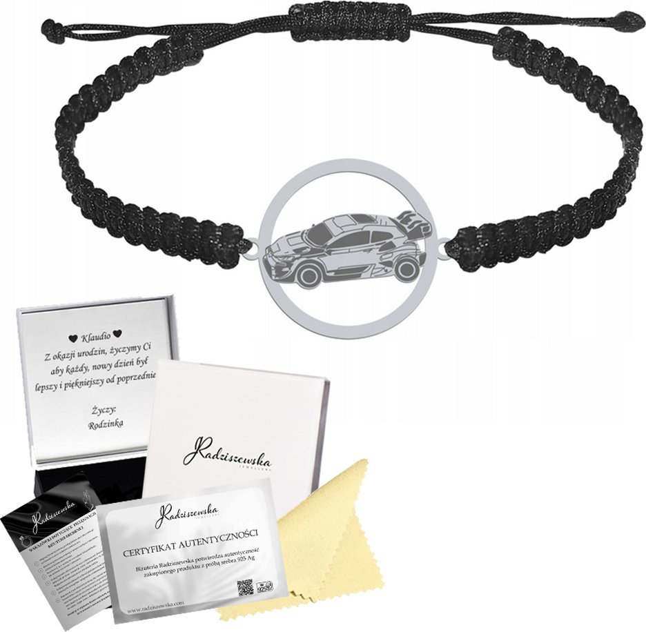 Radziszewska Jewellery Bransoletka Srebrna WRC Rajdowe Mistrzostwa Świata Makrama 925 GRAWER