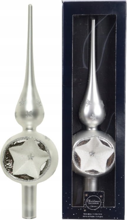 Kaemingk Szklany szpic choinkowy 8x31cm Srebrny czubek na choinkę dekoracyjny