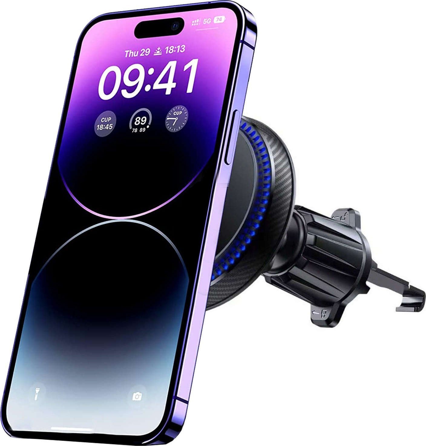 4kom.pl Uchwyt samochodowy Magnetyczny MagSafe z ładowarką 15W do kratki auta Vent Car czarny