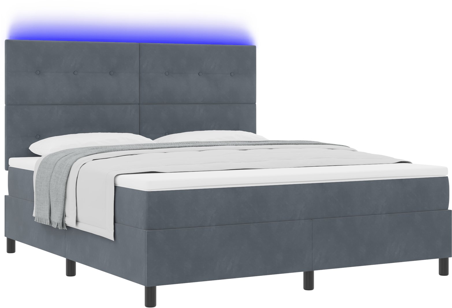 Łóżko Box Spring z Materacem i LED Szary Ciemny 180x200 cm Aksamit