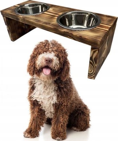 QLS STOJAK PODWÓJNY NA MISKI DLA PSA DREWNIANY L