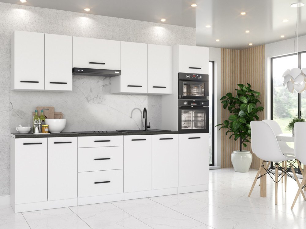 Kuchnia Słupek Modułowa Z Blatem Nowoczesna Marra 2.6m Duża Wotan Biały Mat