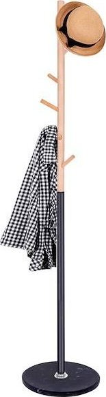 Springos Wieszak na ubrania 180cm czarny z imitacją drewna i marmurową podstawą stojak UNIWERSALNY