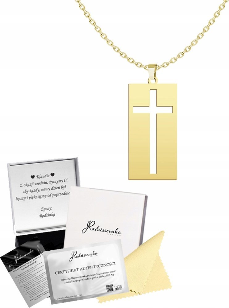 Radziszewska Jewellery Złoty Medalik Krzyż Łańcuszek SREBRO 925 Prezent KOMUNIA ŻYCZENIA GRATIS