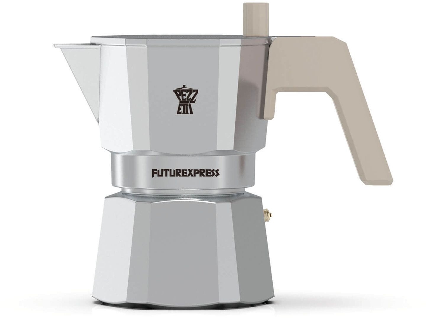 Kawiarka Pezzetti Futurexpress 1 filiżanka srebrna nowoczesność w aluminium